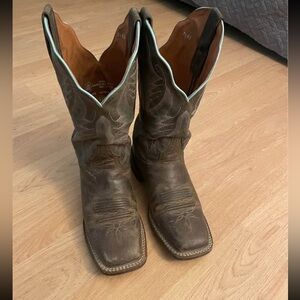 Dan Post Charcoal Leather Cowboy Boots with Turquoise Trim